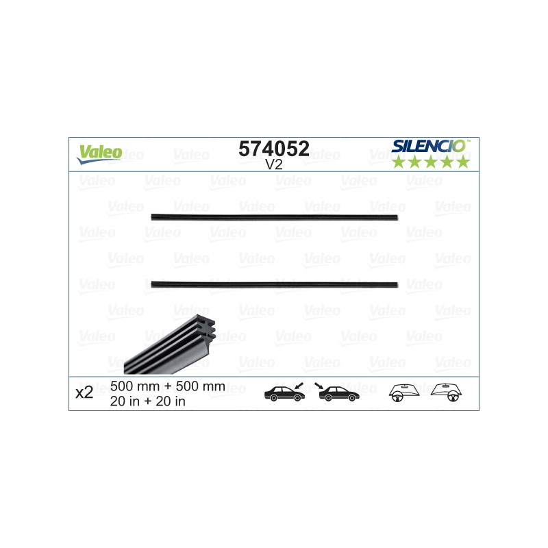 SPAZZOLA TERGI SILENCIO REFILL ANT/POST DX/SX COPPIA 500mm + 500mm CODICE BREVE: V2