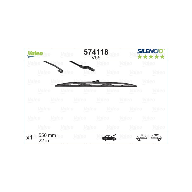 SPAZZOLA TERGI SILENCIO STANDARD ANT DX/SX SINGOLA 550mm CODICE BREVE: V55