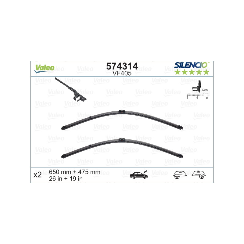 SPAZZOLA TERGI SILENCIO FLAT BLADE ANT DX/SX COPPIA 650mm + 475mm CODICE BREVE: VF405