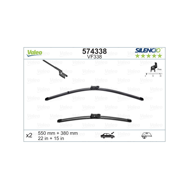 SPAZZOLA TERGI SILENCIO FLAT BLADE ANT SX COPPIA 550mm + 380mm CODICE BREVE: VF338