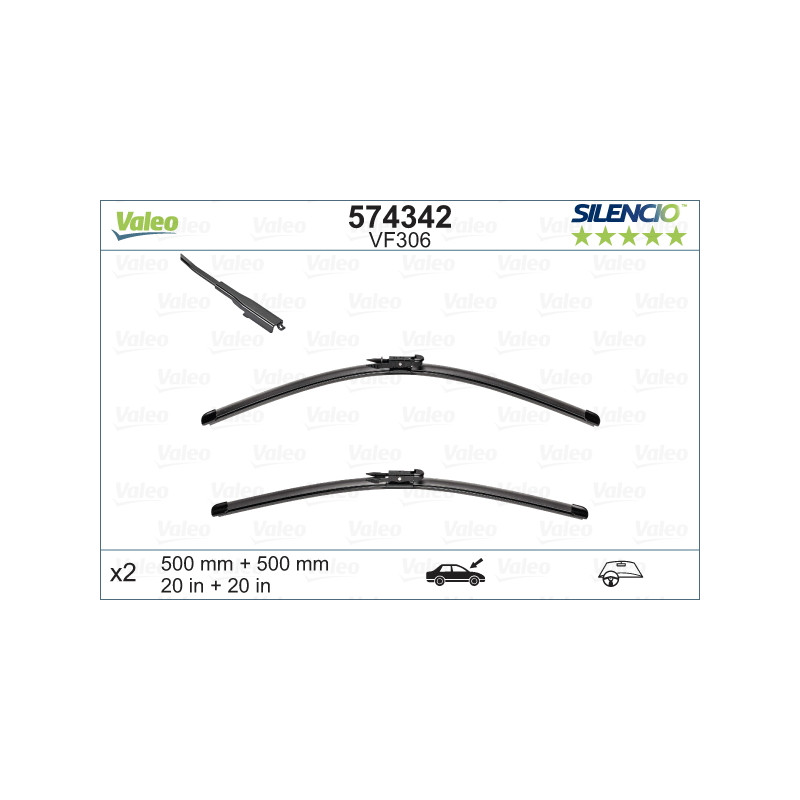 SPAZZOLA TERGI SILENCIO FLAT BLADE ANT SX COPPIA 500mm + 500mm CODICE BREVE: VF306