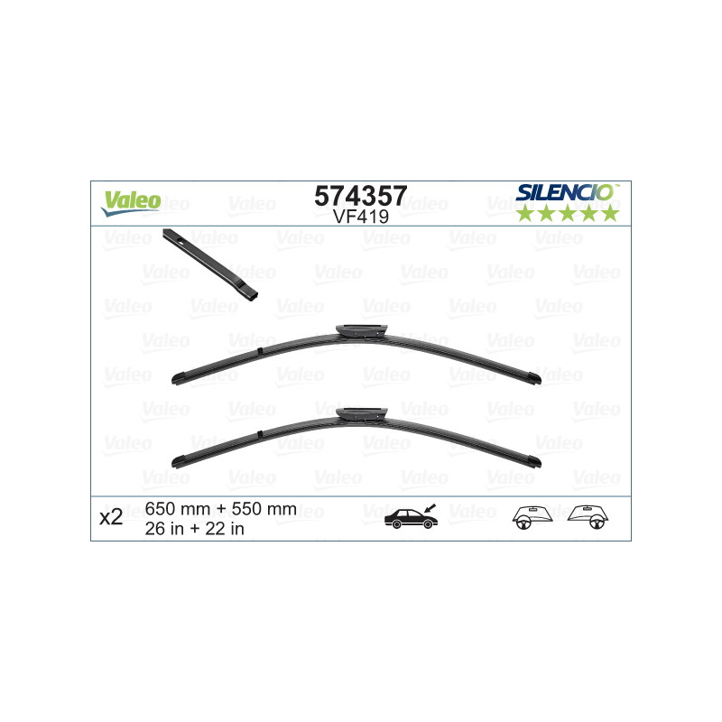 SPAZZOLA TERGI SILENCIO FLAT BLADE ANT DX/SX COPPIA 650mm + 550mm CODICE BREVE: VF419