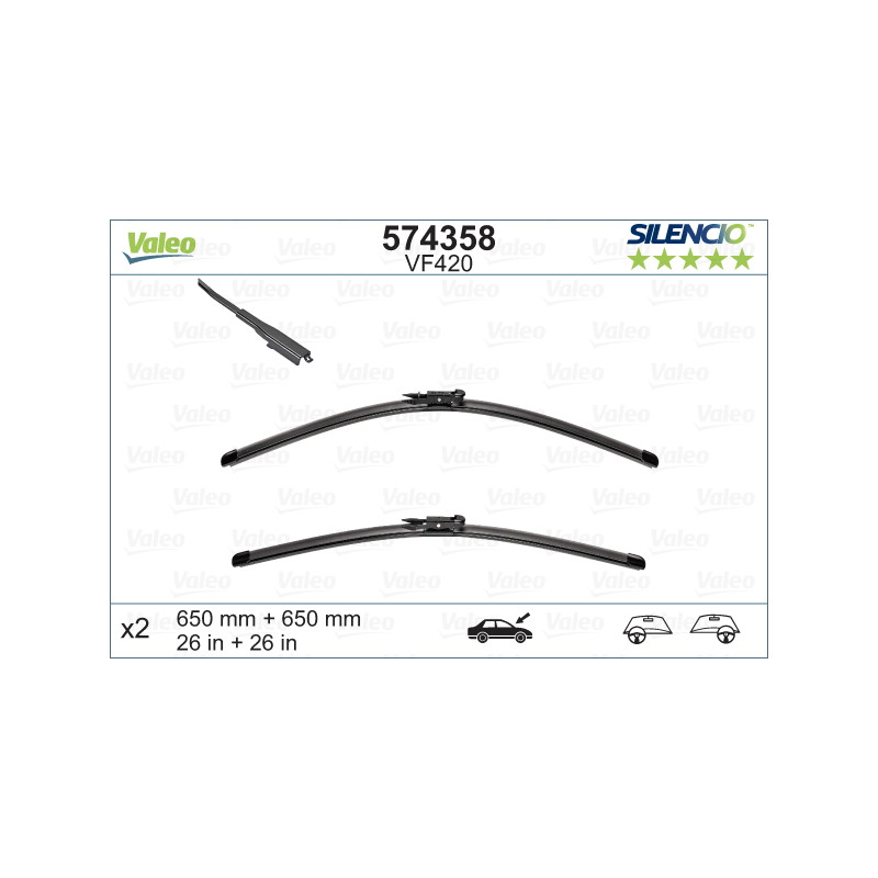 SPAZZOLA TERGI SILENCIO FLAT BLADE ANT DX/SX COPPIA 650mm + 650mm CODICE BREVE: VF420