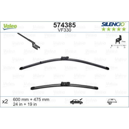 SPAZZOLA TERGI SILENCIO FLAT BLADE ANT SX COPPIA 600mm + 475mm