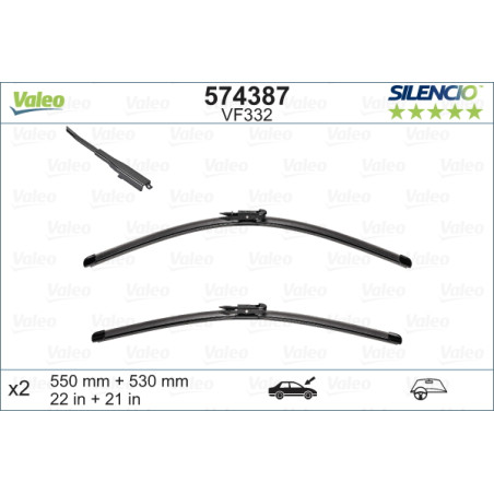 SPAZZOLA TERGI SILENCIO FLAT BLADE ANT SX COPPIA 550mm + 530mm