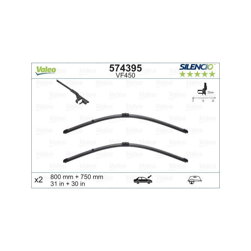 SPAZZOLA TERGI SILENCIO FLAT BLADE ANT SX COPPIA 800mm + 750mm CODICE BREVE: VF450