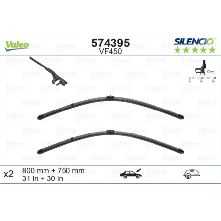 SPAZZOLA TERGI SILENCIO FLAT BLADE ANT SX COPPIA 800mm + 750mm