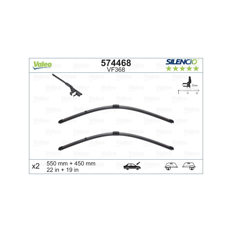 SPAZZOLA TERGI SILENCIO FLAT BLADE ANT DX/SX COPPIA 550mm + 450mm CODICE BREVE: VF368
