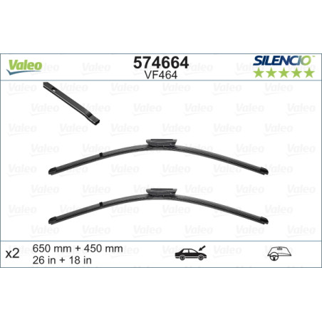 SPAZZOLA TERGI SILENCIO FLAT BLADE ANT SX COPPIA 650mm + 450mm