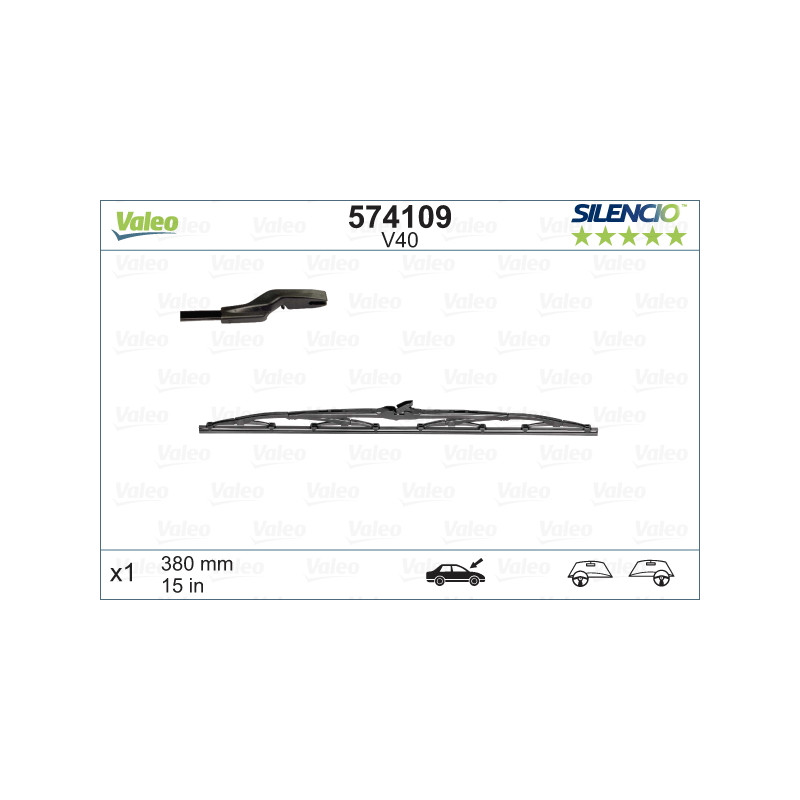 SPAZZOLA TERGI SILENCIO STANDARD ANT DX/SX SINGOLA 380mm CODICE BREVE: V40