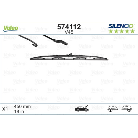 SPAZZOLA TERGI SILENCIO STANDARD ANT DX/SX SINGOLA 450mm CODICE