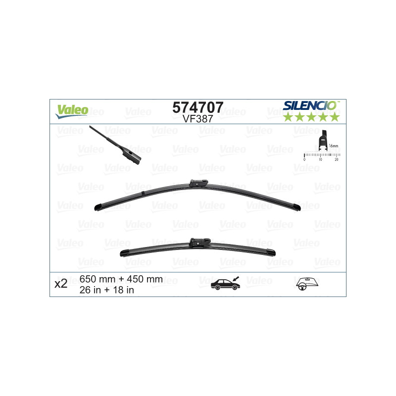 SPAZZOLA TERGI SILENCIO FLAT BLADE ANT SX COPPIA 650mm + 450mm CODICE BREVE: VF387