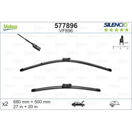 SPAZZOLA TERGI SILENCIO FLAT BLADE ANT SX COPPIA 680mm + 500mm
