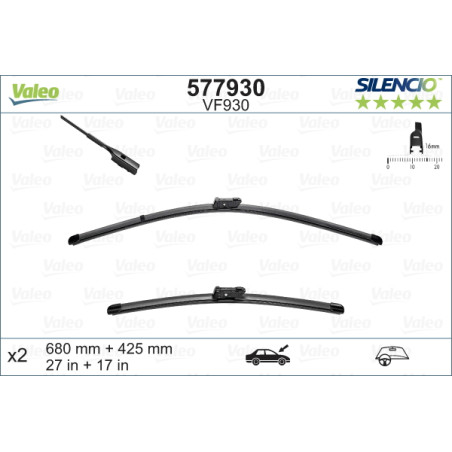 SPAZZOLA TERGI SILENCIO FLAT BLADE ANT SX COPPIA 680mm + 425mm