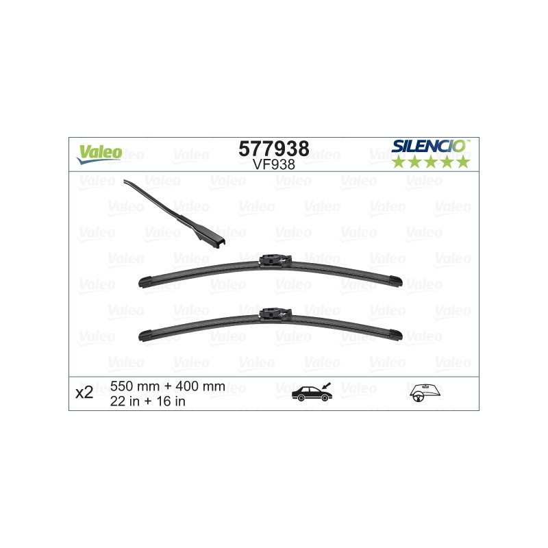 SPAZZOLA TERGI SILENCIO FLAT BLADE ANT SX COPPIA 550mm + 400mm CODICE BREVE: VF938