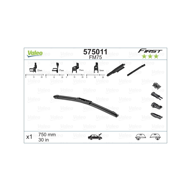 SPAZZOLA TERGI FIRST FLAT BLADE ANT DX/SX SINGOLA 750mm CODICE BREVE: FM75