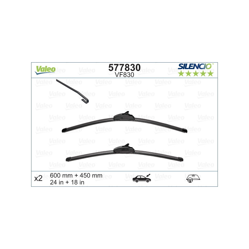 SPAZZOLA TERGI SILENCIO FLAT BLADE ANT DX/SX COPPIA 600mm + 450mm CODICE BREVE: VF830