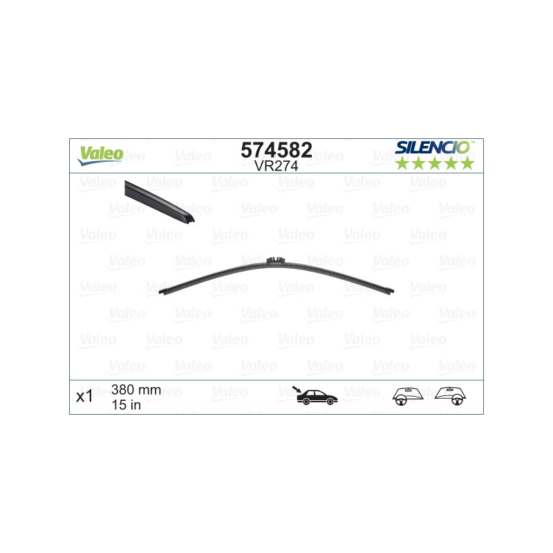 SPAZZOLA TERGI SILENCIO FLAT BLADE POST DX/SX SINGOLA 380mm CODICE BREVE: VR274