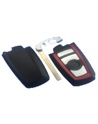 GUSCIO PER CHIAVI NERO CON BORDO ROSSO E LAMA CROMATA 4 BMW