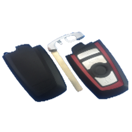 GUSCIO PER CHIAVI NERO CON BORDO ROSSO E LAMA CROMATA 4 BMW
