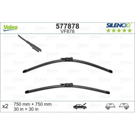 SPAZZOLA TERGI SILENCIO FLAT BLADE ANT DX/SX COPPIA 750mm + 750mm CODICE BREVE: VF878