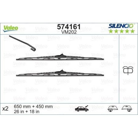 SPAZZOLA TERGI SILENCIO PERFORMANCE ANT DX/SX COPPIA 650mm + 450mm CODICE BREVE: VM202