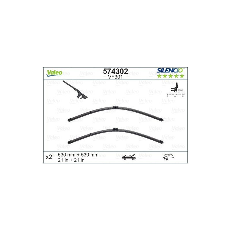 SPAZZOLA TERGI SILENCIO FLAT BLADE ANT SX COPPIA 530mm + 530mm CODICE BREVE: VF301