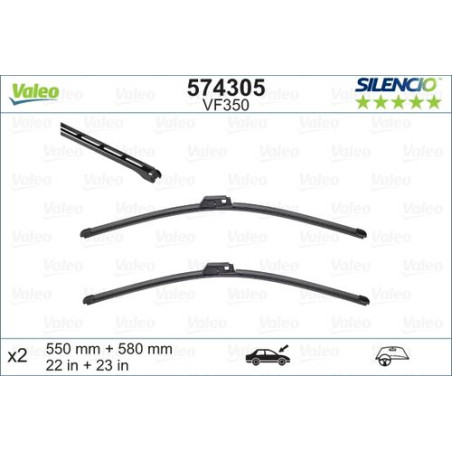 SPAZZOLA TERGI SILENCIO FLAT BLADE ANT SX COPPIA 550mm + 580mm CODICE BREVE: VF350