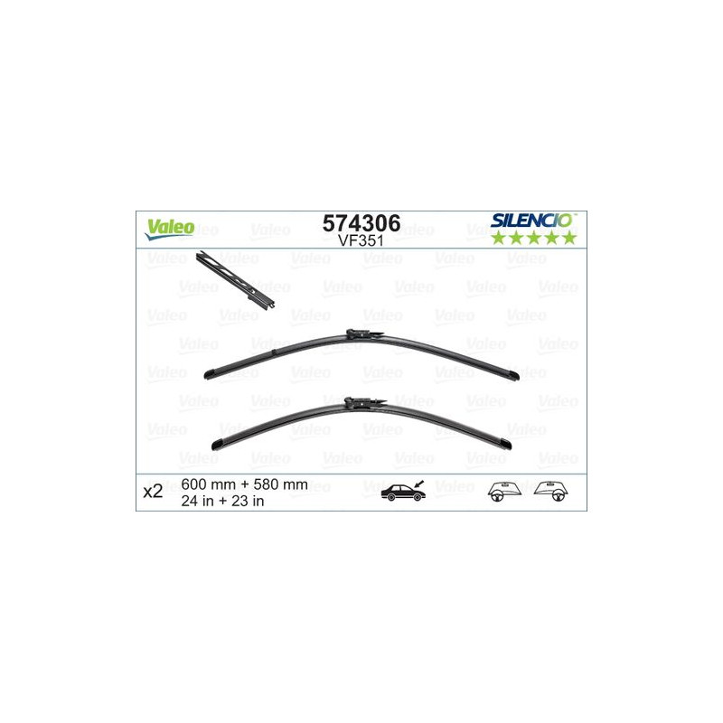 SPAZZOLA TERGI SILENCIO FLAT BLADE ANT DX/SX COPPIA 600mm + 580mm CODICE BREVE: VF351