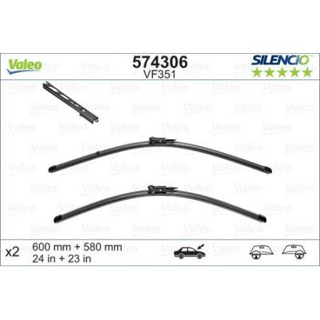 SPAZZOLA TERGI SILENCIO FLAT BLADE ANT DX/SX COPPIA 600mm + 580mm CODICE BREVE: VF351