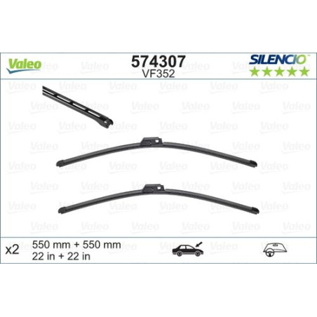 SPAZZOLA TERGI SILENCIO FLAT BLADE ANT SX COPPIA 550mm + 550mm CODICE BREVE: VF352