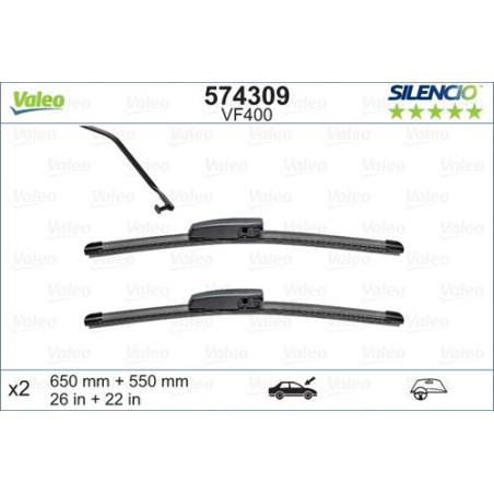 SPAZZOLA TERGI SILENCIO FLAT BLADE ANT SX COPPIA 650mm + 550mm CODICE BREVE: VF400