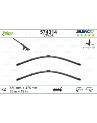 SPAZZOLA TERGI SILENCIO FLAT BLADE ANT DX/SX COPPIA 650mm + 475mm CODICE BREVE: VF405