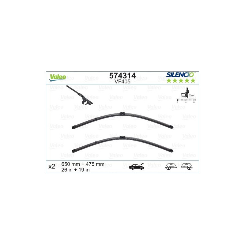 SPAZZOLA TERGI SILENCIO FLAT BLADE ANT DX/SX COPPIA 650mm + 475mm CODICE BREVE: VF405