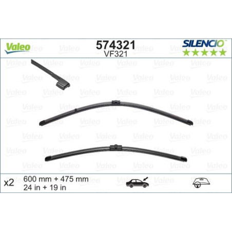 SPAZZOLA TERGI SILENCIO FLAT BLADE ANT SX COPPIA 600mm + 475mm CODICE BREVE: VF321
