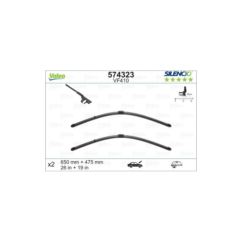SPAZZOLA TERGI SILENCIO FLAT BLADE ANT SX COPPIA 650mm + 475mm CODICE BREVE: VF410