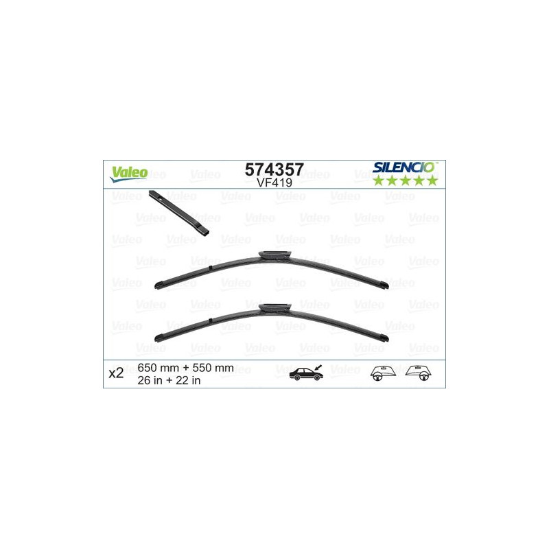 SPAZZOLA TERGI SILENCIO FLAT BLADE ANT DX/SX COPPIA 650mm + 550mm CODICE BREVE: VF419