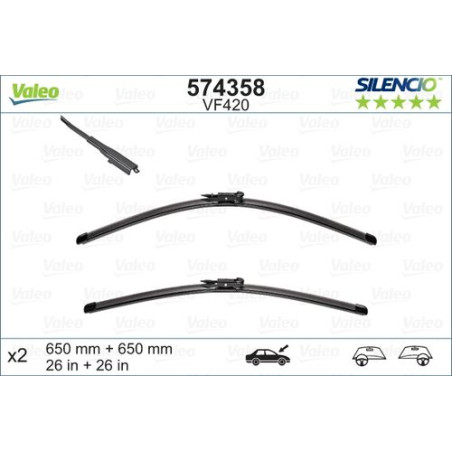 SPAZZOLA TERGI SILENCIO FLAT BLADE ANT DX/SX COPPIA 650mm + 650mm CODICE BREVE: VF420
