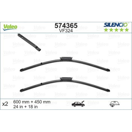 SPAZZOLA TERGI SILENCIO FLAT BLADE ANT SX COPPIA 600mm + 450mm CODICE BREVE: VF324