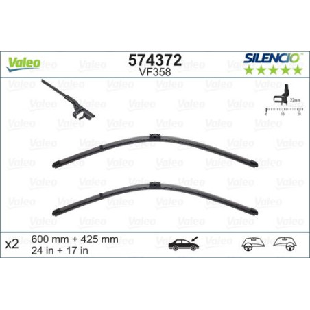 SPAZZOLA TERGI SILENCIO FLAT BLADE ANT DX/SX COPPIA 600mm + 425mm CODICE BREVE: VF358