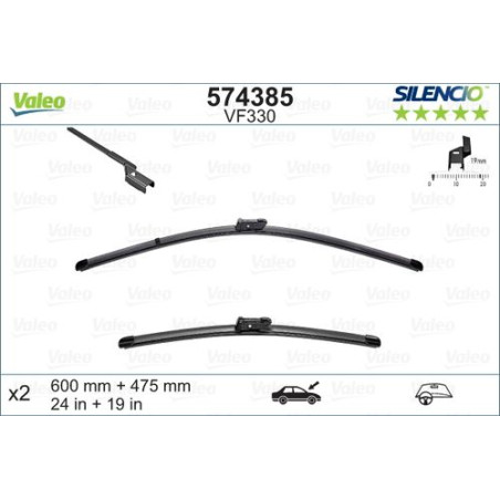 SPAZZOLA TERGI SILENCIO FLAT BLADE ANT SX COPPIA 600mm + 475mm CODICE BREVE: VF330