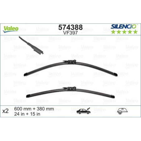 SPAZZOLA TERGI SILENCIO FLAT BLADE ANT SX COPPIA 600mm + 380mm CODICE BREVE: VF397