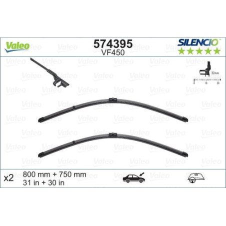 SPAZZOLA TERGI SILENCIO FLAT BLADE ANT SX COPPIA 800mm + 750mm CODICE BREVE: VF450
