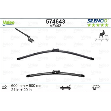 SPAZZOLA TERGI SILENCIO FLAT BLADE ANT SX COPPIA 600mm + 500mm CODICE BREVE: VF443