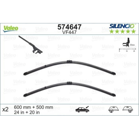 SPAZZOLA TERGI SILENCIO FLAT BLADE ANT DX/SX COPPIA 600mm + 500mm CODICE BREVE: VF447