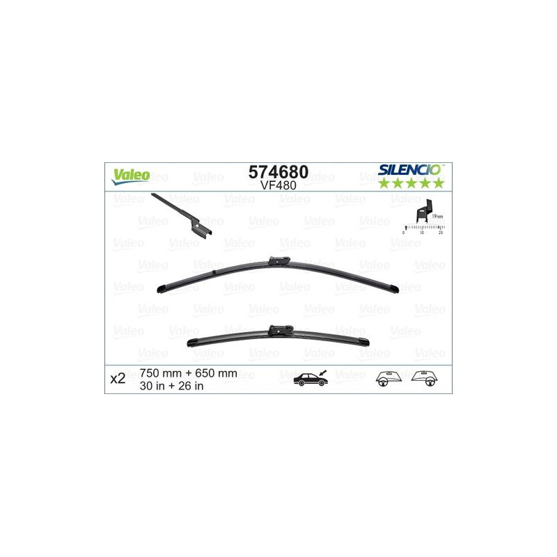 SPAZZOLA TERGI SILENCIO FLAT BLADE ANT DX/SX COPPIA 750mm + 650mm CODICE BREVE: VF480