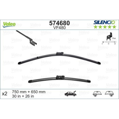SPAZZOLA TERGI SILENCIO FLAT BLADE ANT DX/SX COPPIA 750mm + 650mm CODICE BREVE: VF480