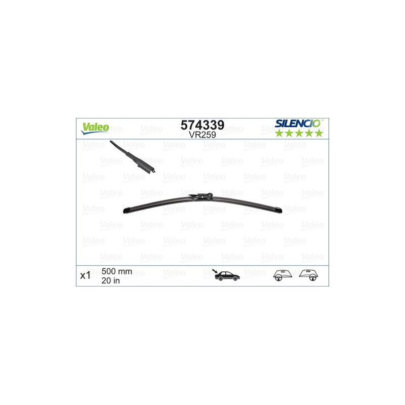 SPAZZOLA TERGI SILENCIO FLAT BLADE POST DX/SX SINGOLA 500mm CODICE BREVE: VR259