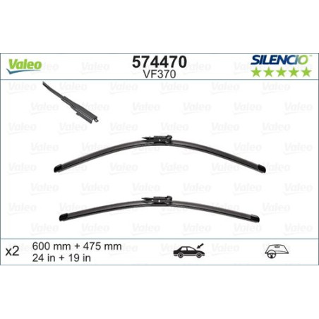 SPAZZOLA TERGI SILENCIO FLAT BLADE ANT SX COPPIA 600mm + 475mm CODICE BREVE: VF370