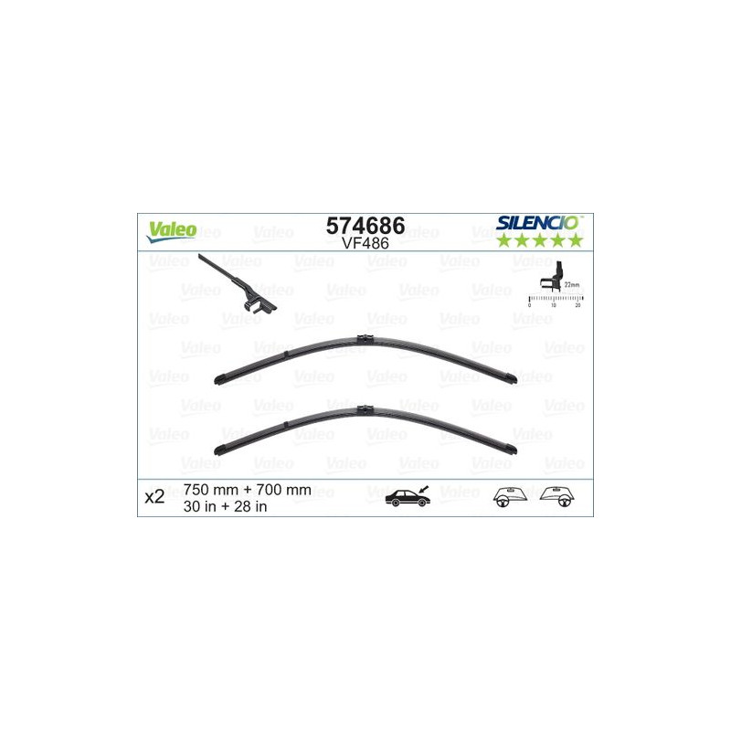 SPAZZOLA TERGI SILENCIO FLAT BLADE ANT DX/SX COPPIA 750mm + 700mm CODICE BREVE: VF486